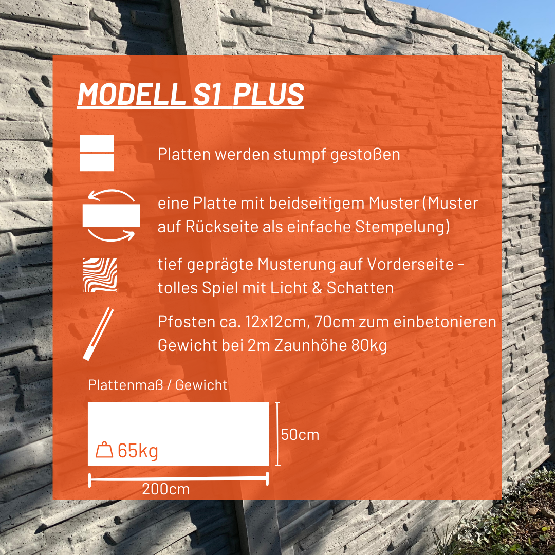 Betonzaun Modell Bruchstein S1 Plus beidseitig