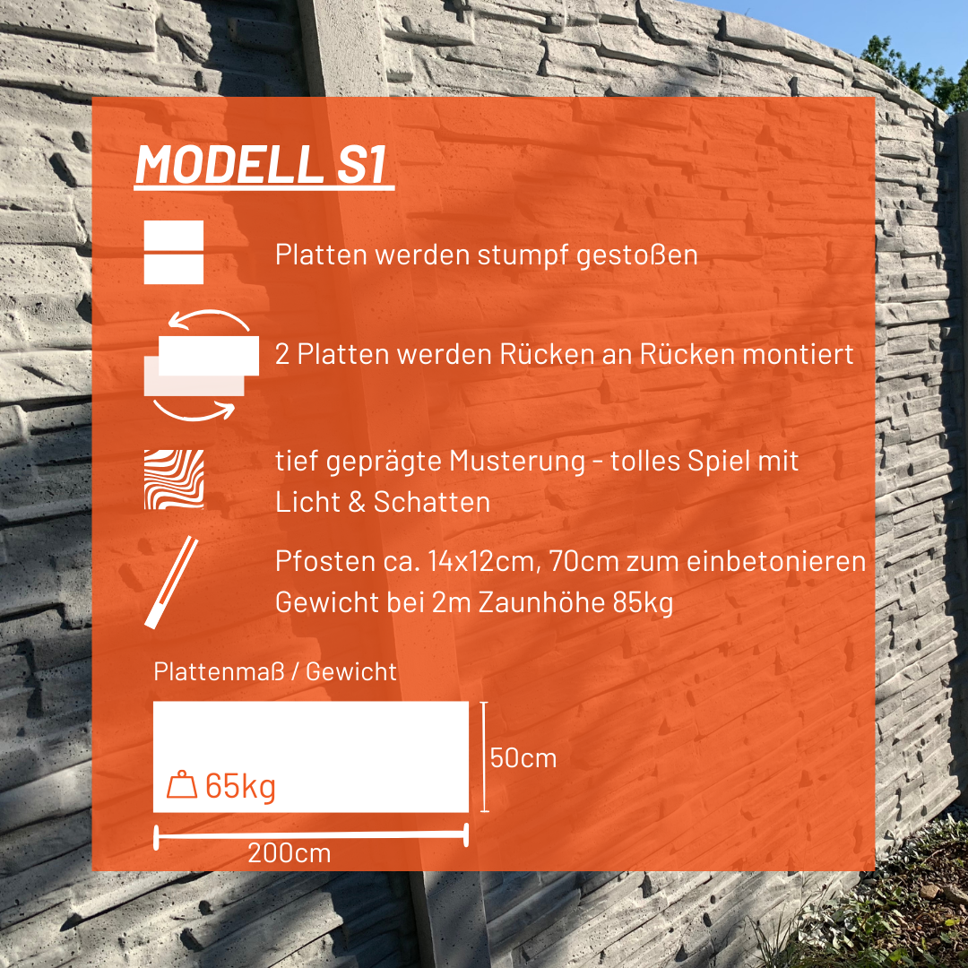 Betonzaun Modell Bruchstein S1 beidseitig
