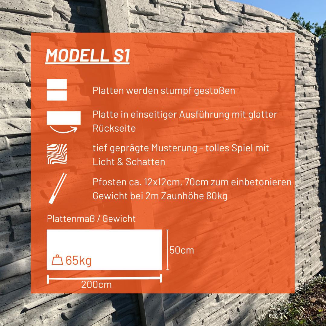 Betonzaun Modell Bruchstein S1 einseitig