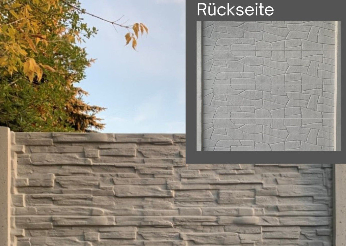 Betonzaun Modell P1 Darstellung Vorder- & Rückseite